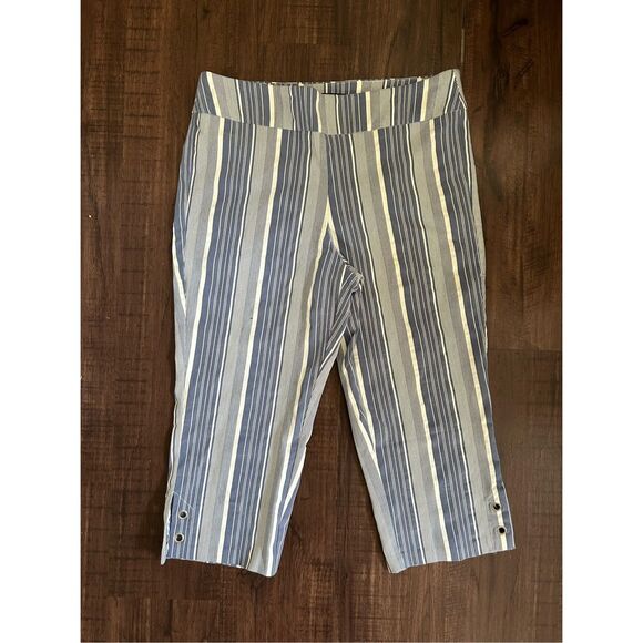 HIVIEW Blue White Stripe Pull-on Capri Pants, Size 14P Petite - Picture 1 of 8